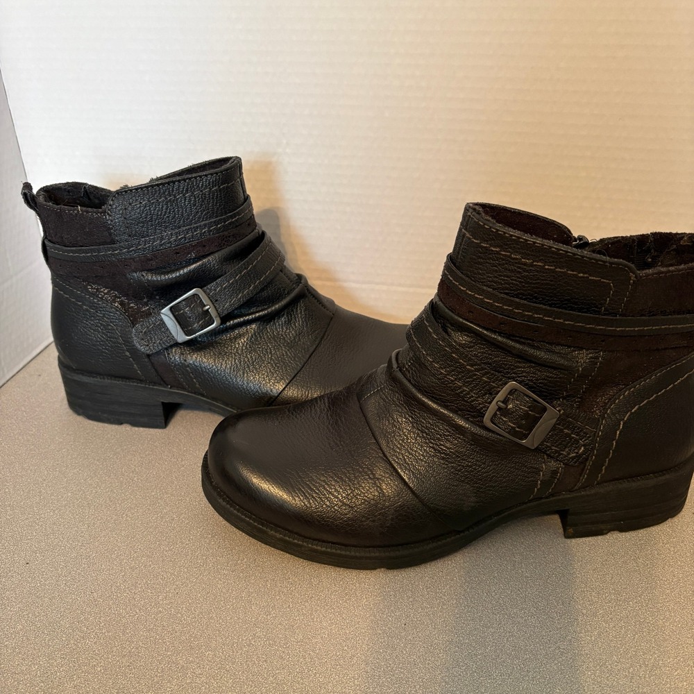 Earth Origins Black Leather Moto Ankle Boots Sz 10
